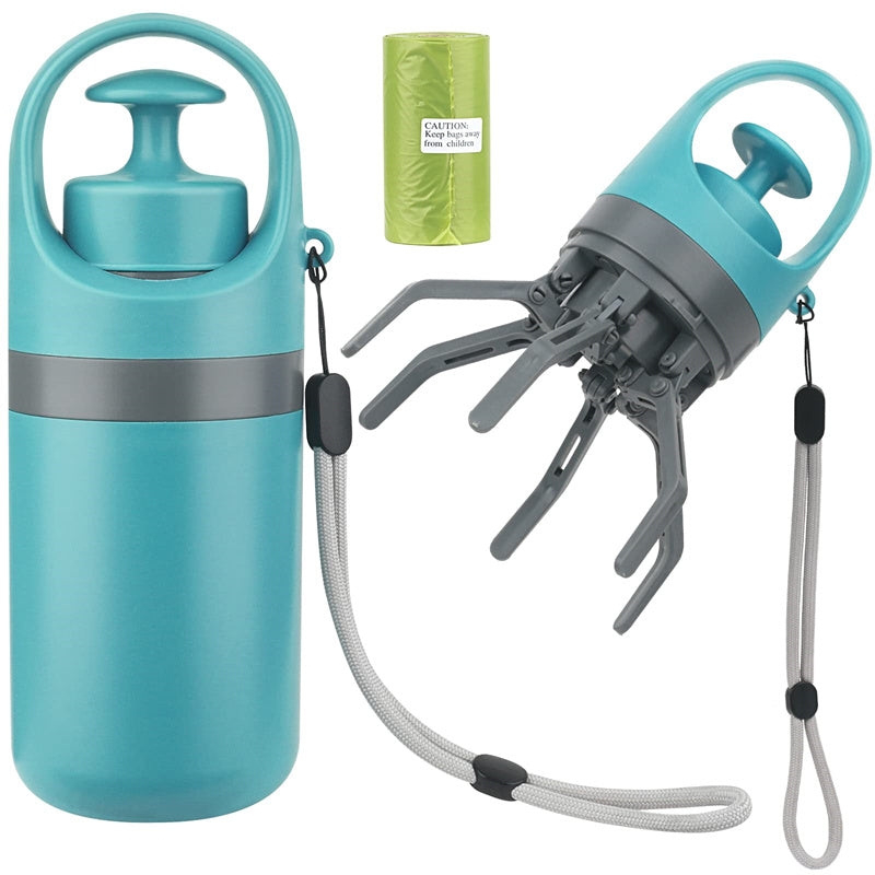 Dog Pooper Scooper with Built-In Bag Dispenser | 8-Claw Pick-Up Tool