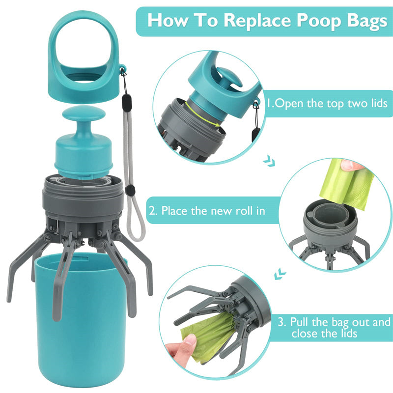 Dog Pooper Scooper with Built-In Bag Dispenser | 8-Claw Pick-Up Tool