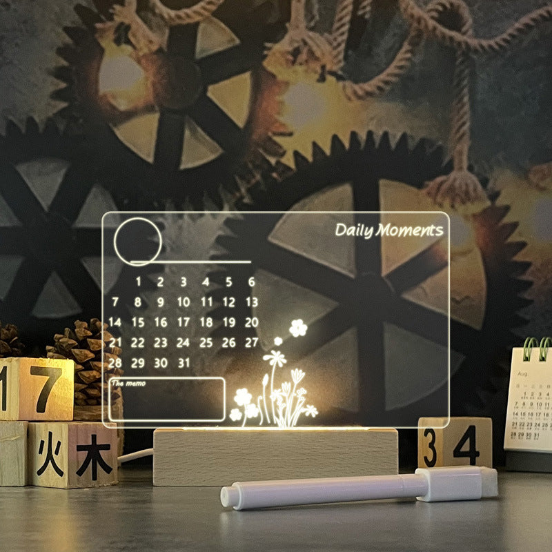 Close-up of the GlowNote acrylic board's edge-lit glow