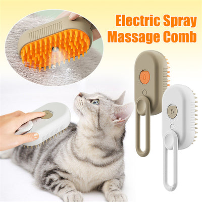 Electric steam pet brush and electric spray massage comb for gentle grooming of cats and dogs.