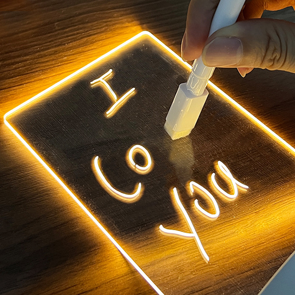 GlowNote LED message board glowing with a handwritten note