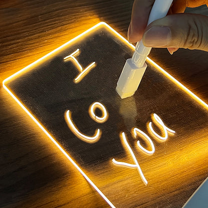 GlowNote LED message board glowing with a handwritten note