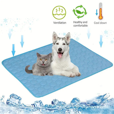Pet cooling mat ice silk breathable pad for dogs and cats - Blue Edging