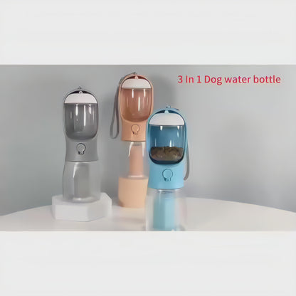 3-in-1 Pet Travel Bottle — Water, Food & Waste Bag Dispenser