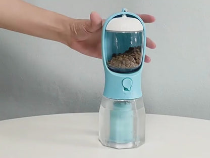 3-in-1 Pet Travel Bottle — Water, Food & Waste Bag Dispenser