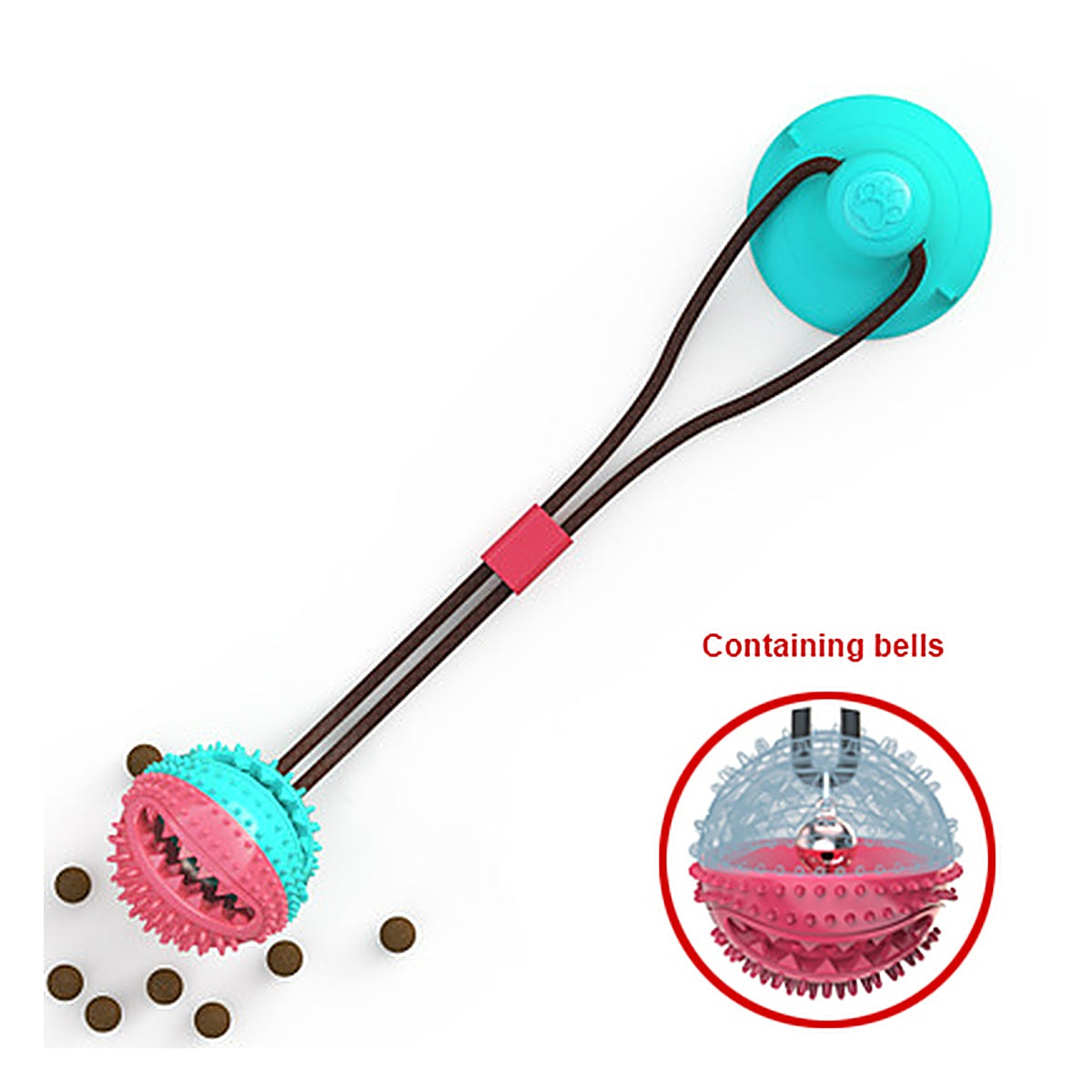 Suction Cup Dog Toy featuring a dog chewing on a tugging toy anchored with a strong suction cup for interactive play.