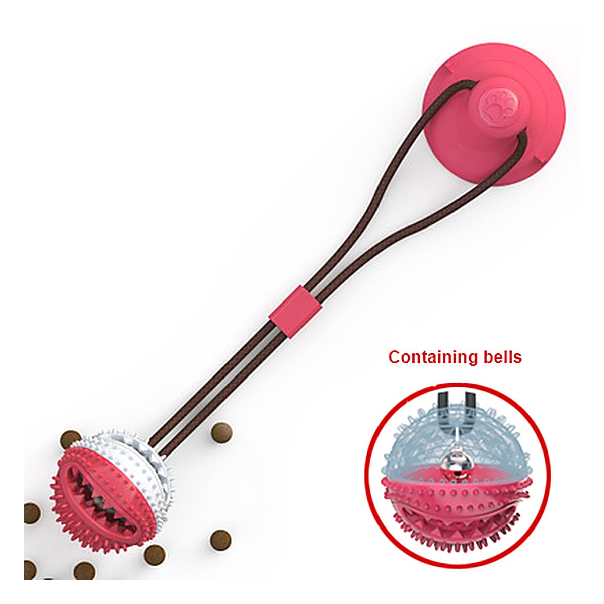 Suction Cup Dog Toy featuring a dog chewing on a tugging toy anchored with a strong suction cup for interactive play.